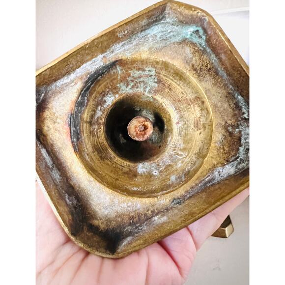 Vintage Brass Candlestick Holders Pair, Hexagon Base, 8” Colonial Revival - Picture 5 of 13